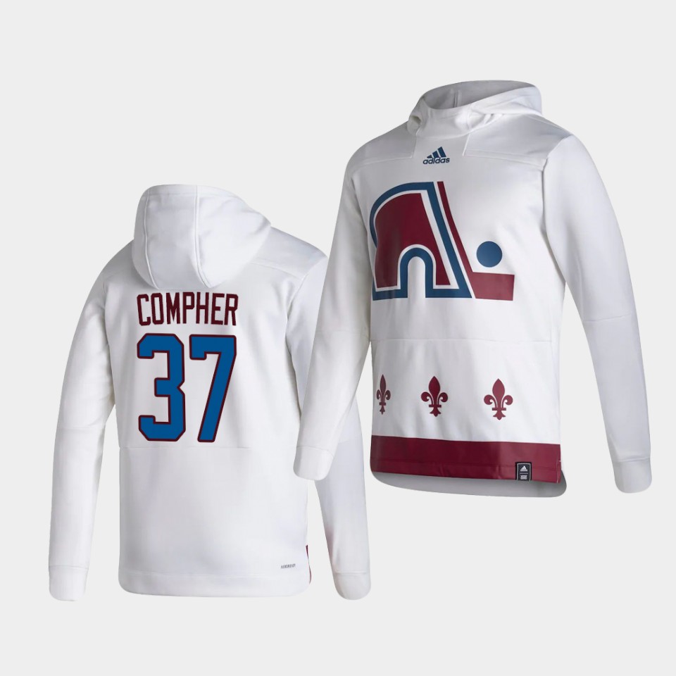 Men Colorado Avalanche #37 Compher White NHL 2021 Adidas Pullover Hoodie Jersey->colorado avalanche->NHL Jersey